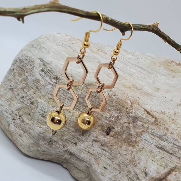 handmade gold mirror ball dangle earrings ( 5 for $20 ) - Picture 2 of 4